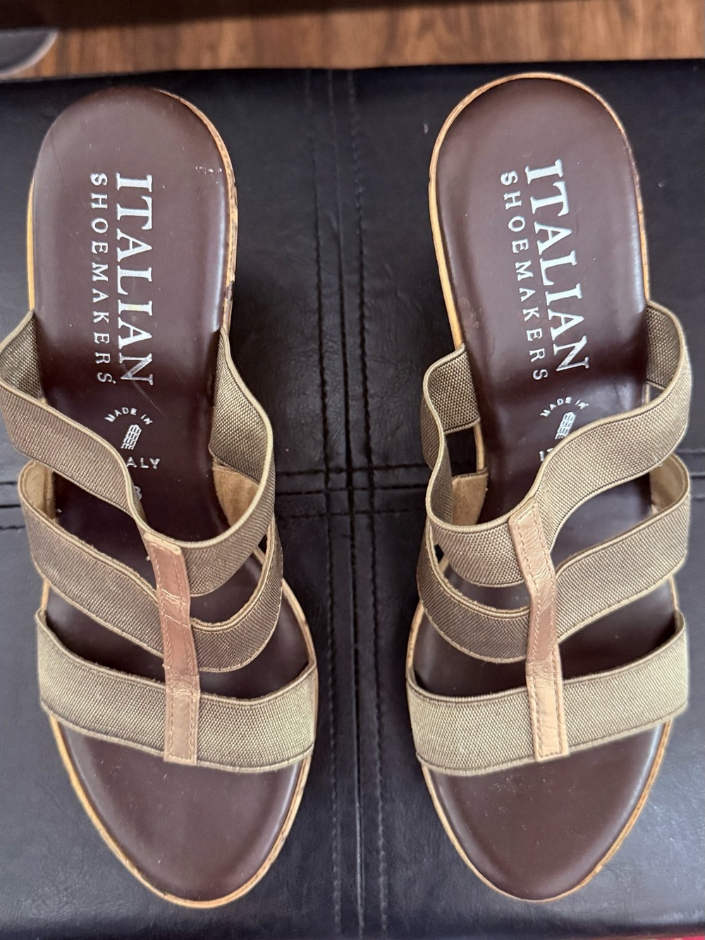 Italian Shoemakers Tan Brown Multi-Strap Slide Sandals